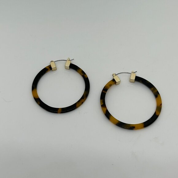 Faux Tortoise Acrylic Hoop Earrings With Silver-Tone Accents Statement 2 inches - Picture 3 of 15